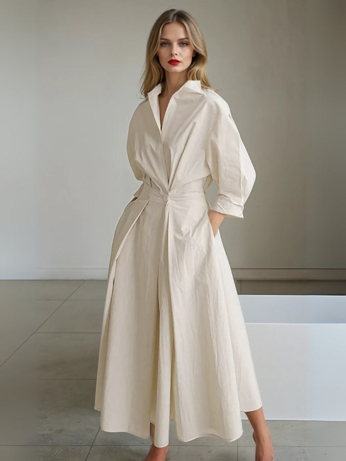 Elegant Pleated Shirt Dress