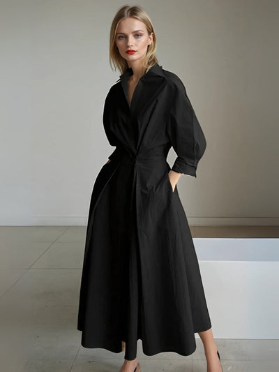 Elegant Pleated Shirt Dress