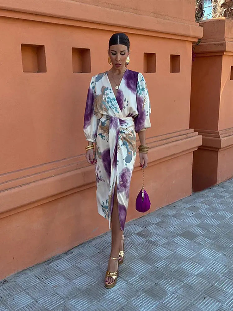 Artistic V-Neck Midi Dress