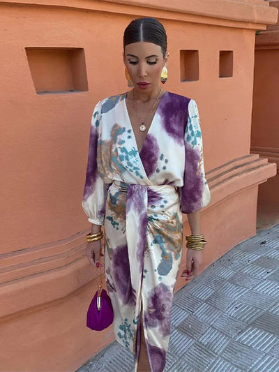 Artistic V-Neck Midi Dress