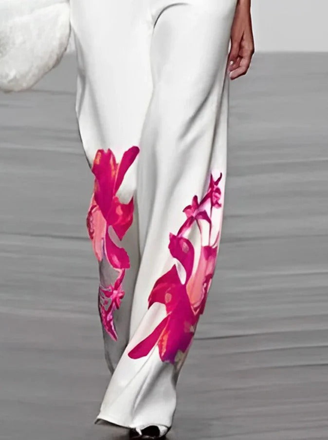 Blooming Allure Floral-Embellished Wide-Leg Pants