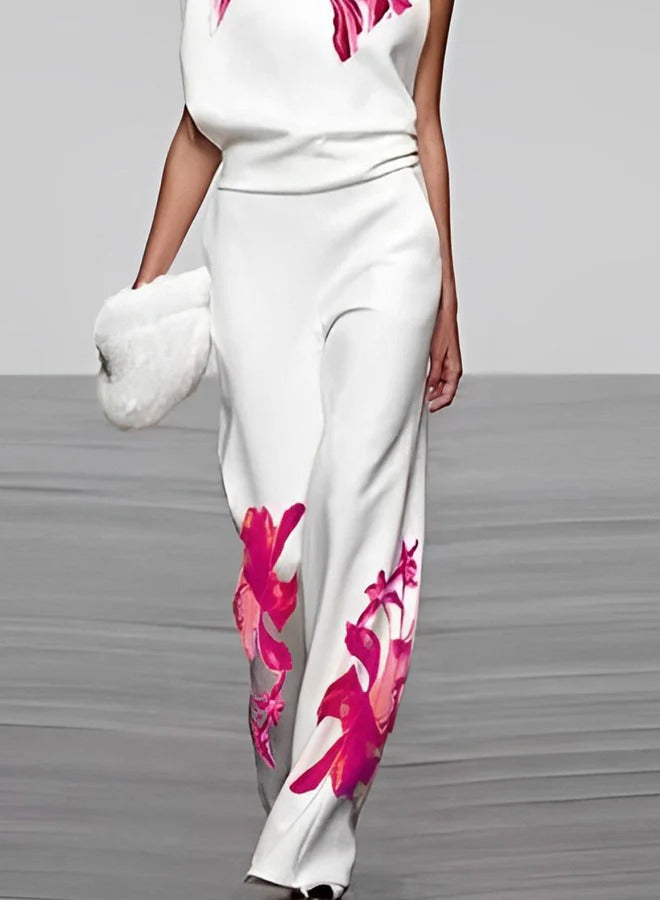 Blooming Allure Floral-Embellished Wide-Leg Pants