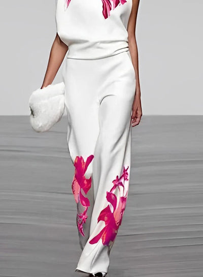 Blooming Allure Floral-Embellished Wide-Leg Pants