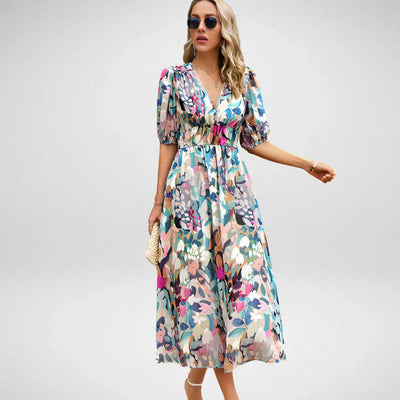 Blooming Days Puff-Sleeve Midi Dress