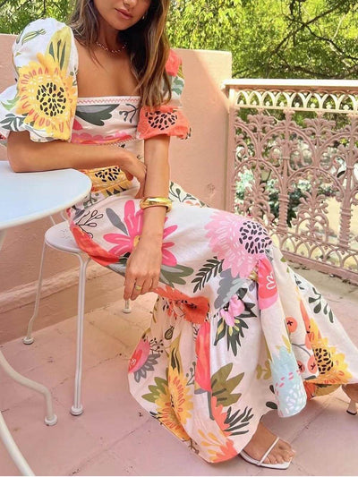 Blooming Elegance Puff Sleeve Maxi Dress