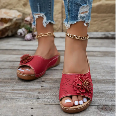Floral Cut-Out Slide Sandals