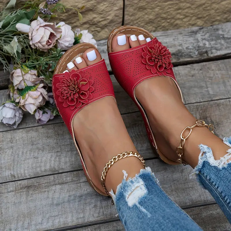 Floral Cut-Out Slide Sandals