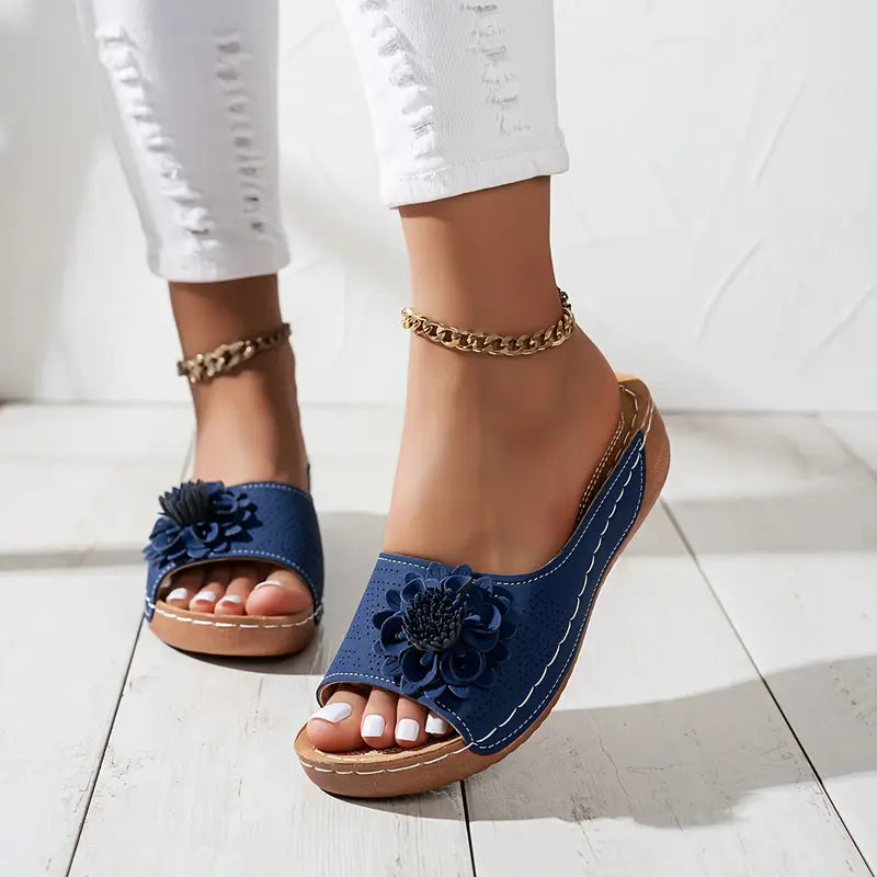 Floral Cut-Out Slide Sandals