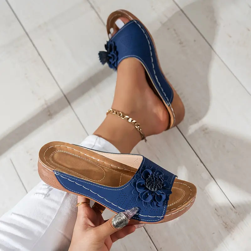 Floral Cut-Out Slide Sandals