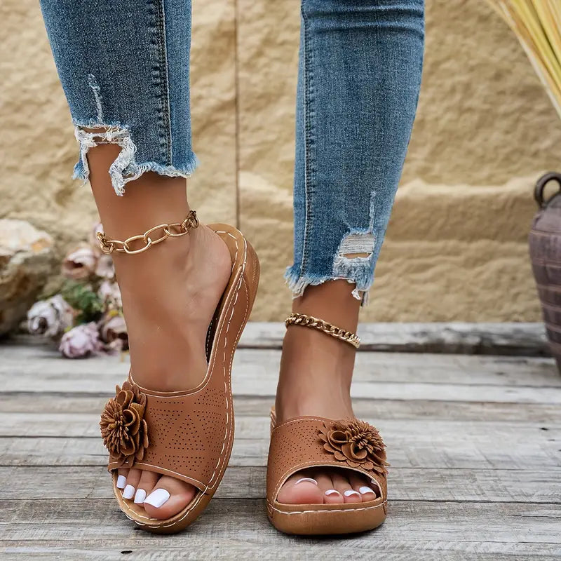 Floral Cut-Out Slide Sandals