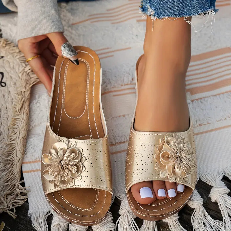 Floral Cut-Out Slide Sandals