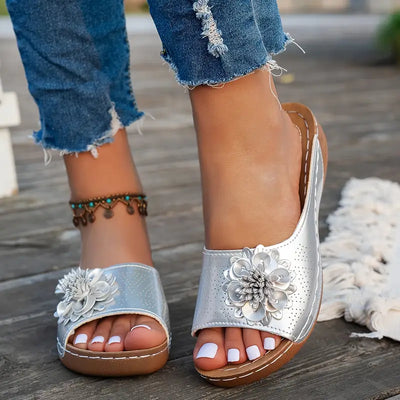Floral Cut-Out Slide Sandals