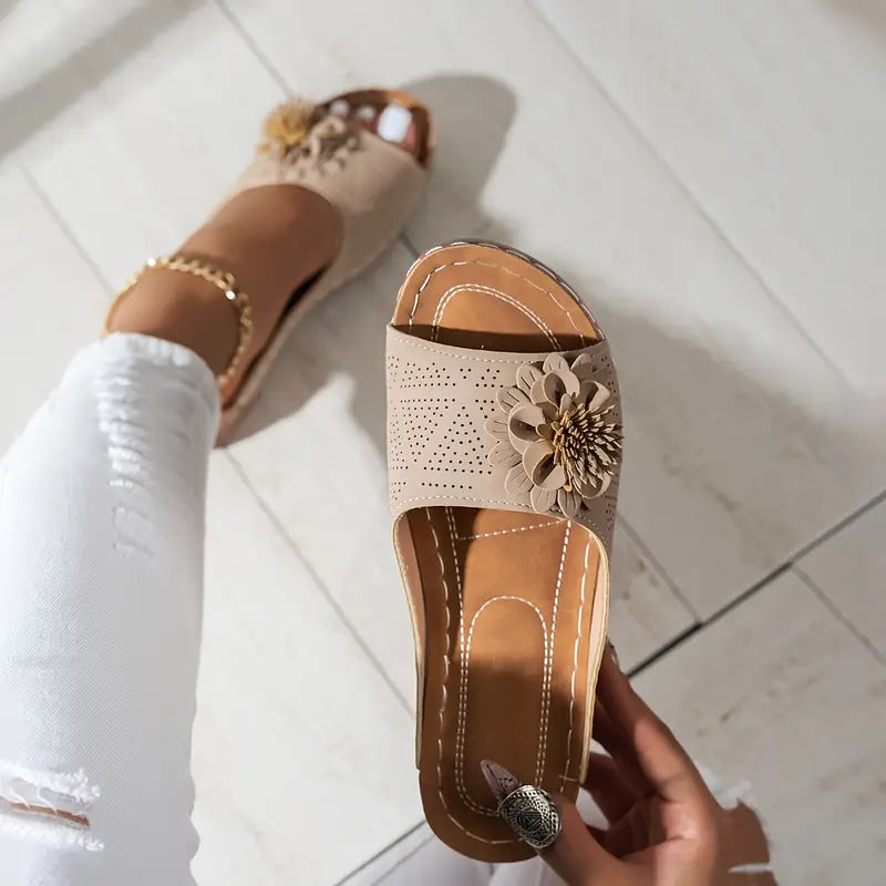 Floral Cut-Out Slide Sandals