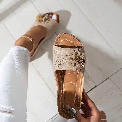 Floral Cut-Out Slide Sandals