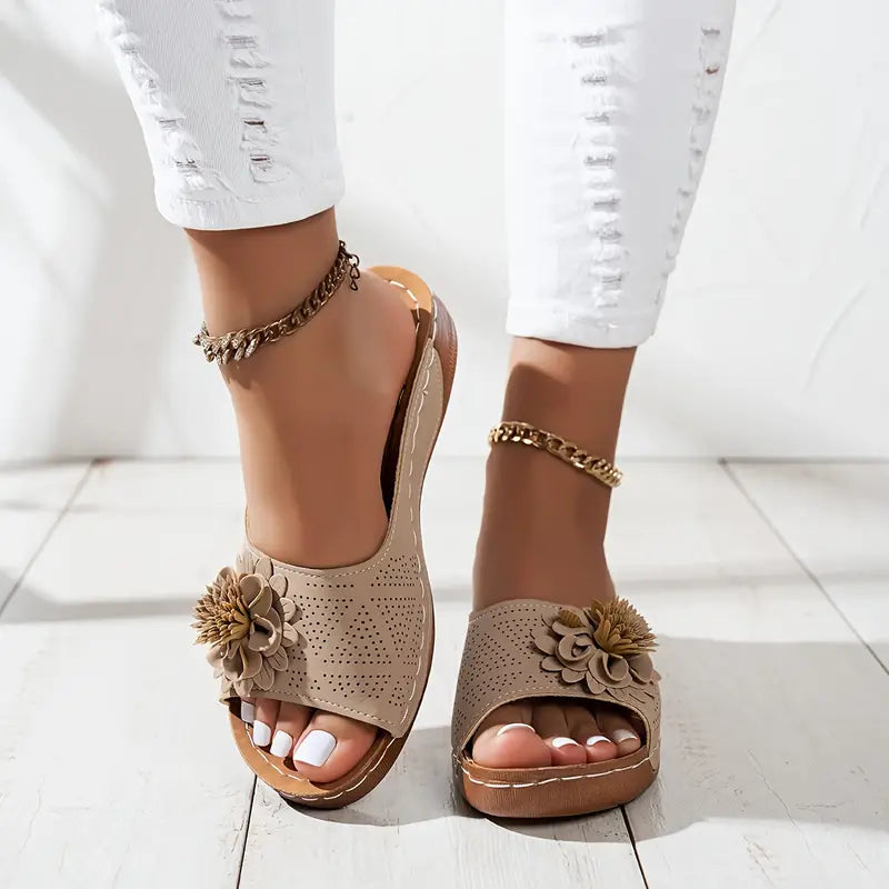 Floral Cut-Out Slide Sandals