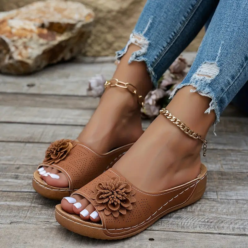 Floral Cut-Out Slide Sandals