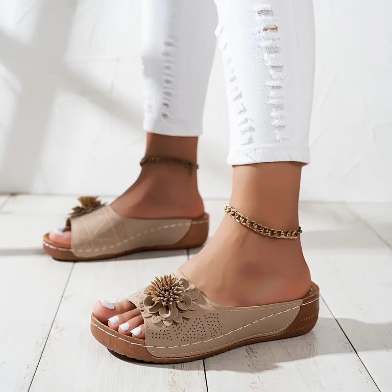 Floral Cut-Out Slide Sandals