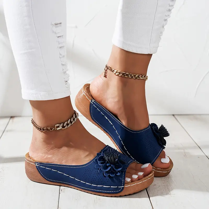 Floral Cut-Out Slide Sandals