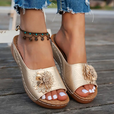 Floral Cut-Out Slide Sandals