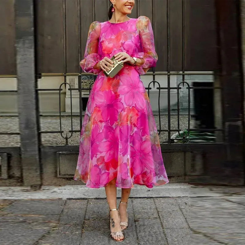 Blooming Whimsy Sheer Sleeve Midi Dress