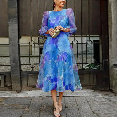 Blooming Whimsy Sheer Sleeve Midi Dress