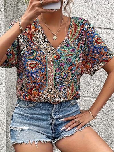 Bohemian Bloom Tapestry Print Blouse