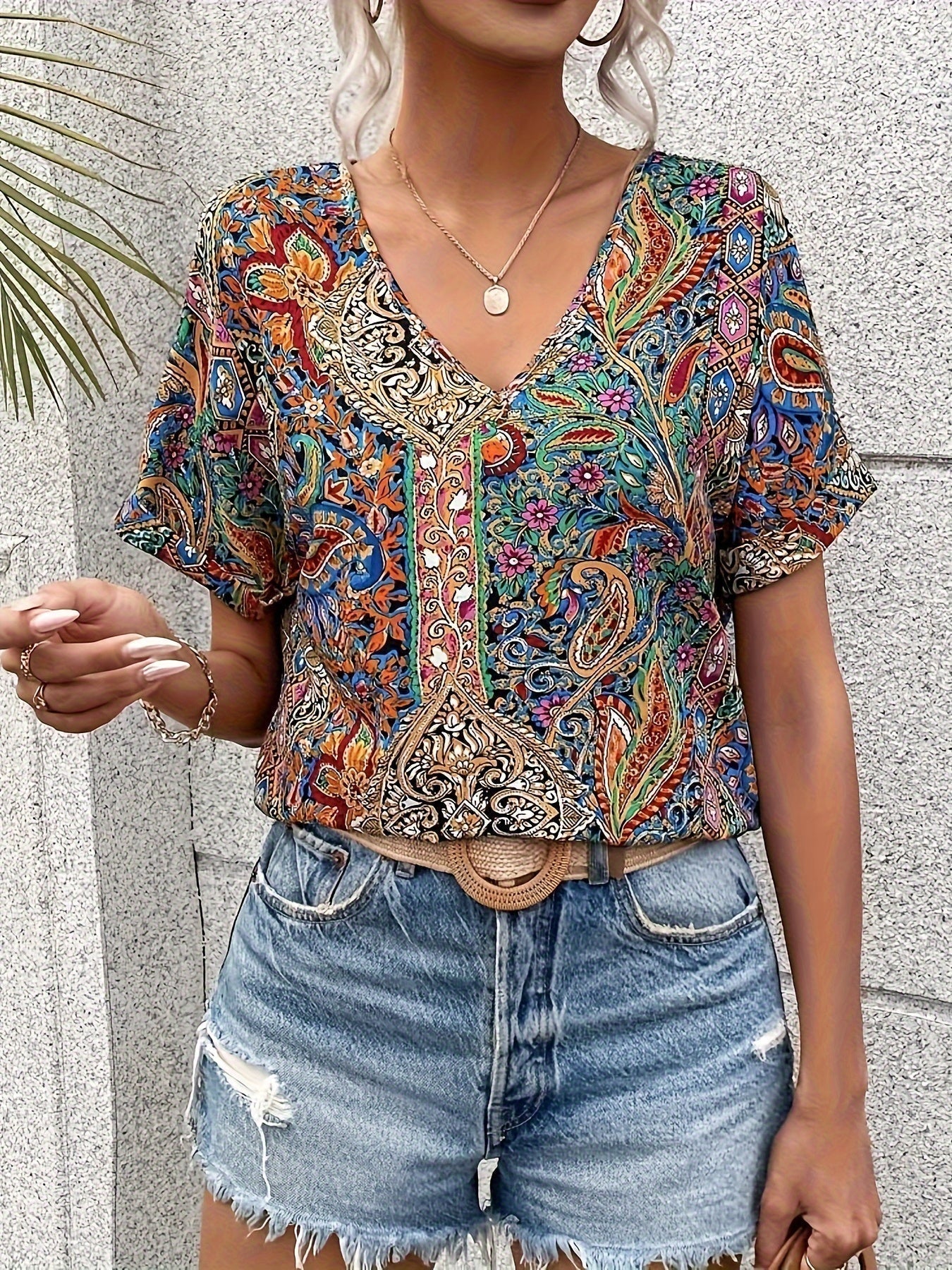 Bohemian Bloom Tapestry Print Blouse