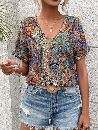 Bohemian Bloom Tapestry Print Blouse