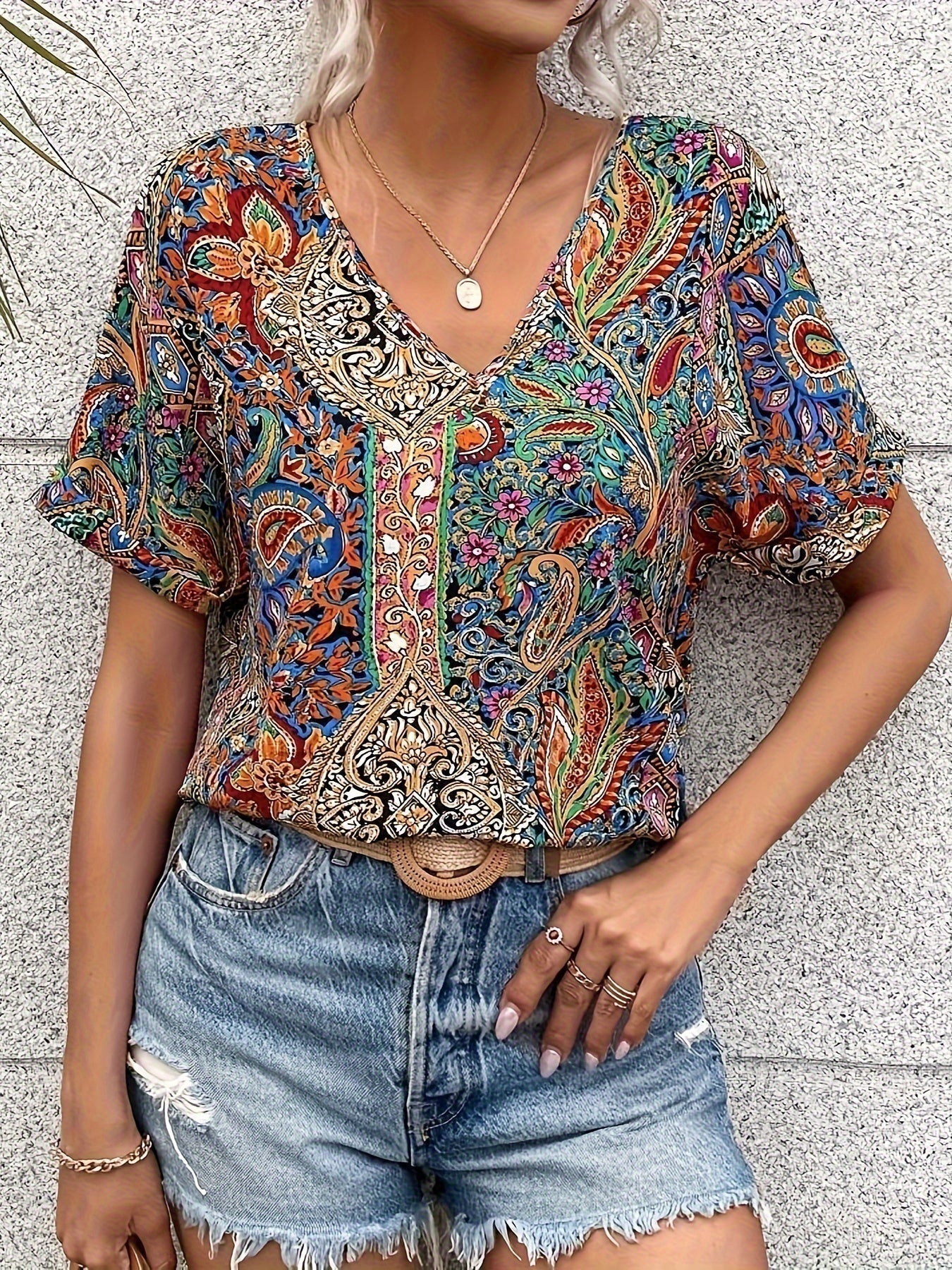 Bohemian Bloom Tapestry Print Blouse