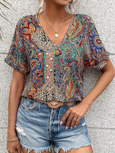 Bohemian Bloom Tapestry Print Blouse