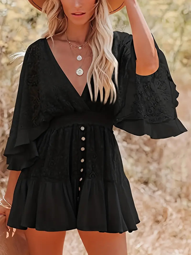 Bohemian Grace Lace Flare Mini Dress