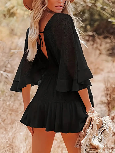 Bohemian Grace Lace Flare Mini Dress