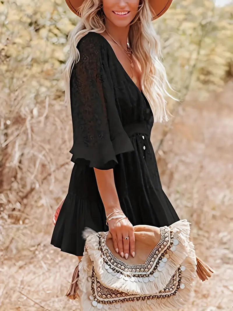 Bohemian Grace Lace Flare Mini Dress