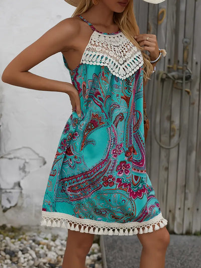 Bohemian Whimsy Crochet Trim Mini Dress