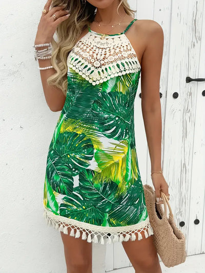 Bohemian Whimsy Crochet Trim Mini Dress