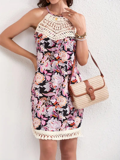 Bohemian Whimsy Crochet Trim Mini Dress