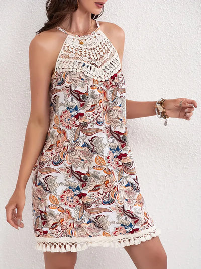 Bohemian Whimsy Crochet Trim Mini Dress