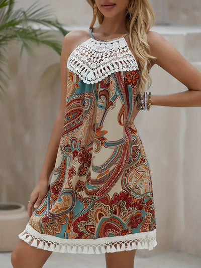 Bohemian Whimsy Crochet Trim Mini Dress