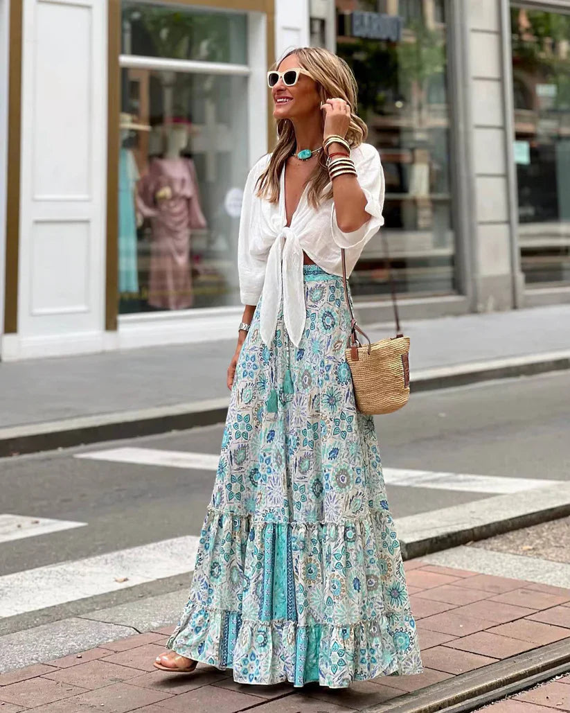 Bohemian Whimsy Tiered Maxi Skirt