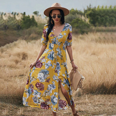 Bohemian Whisper Floral Split Maxi Dress