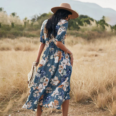 Bohemian Whisper Floral Split Maxi Dress
