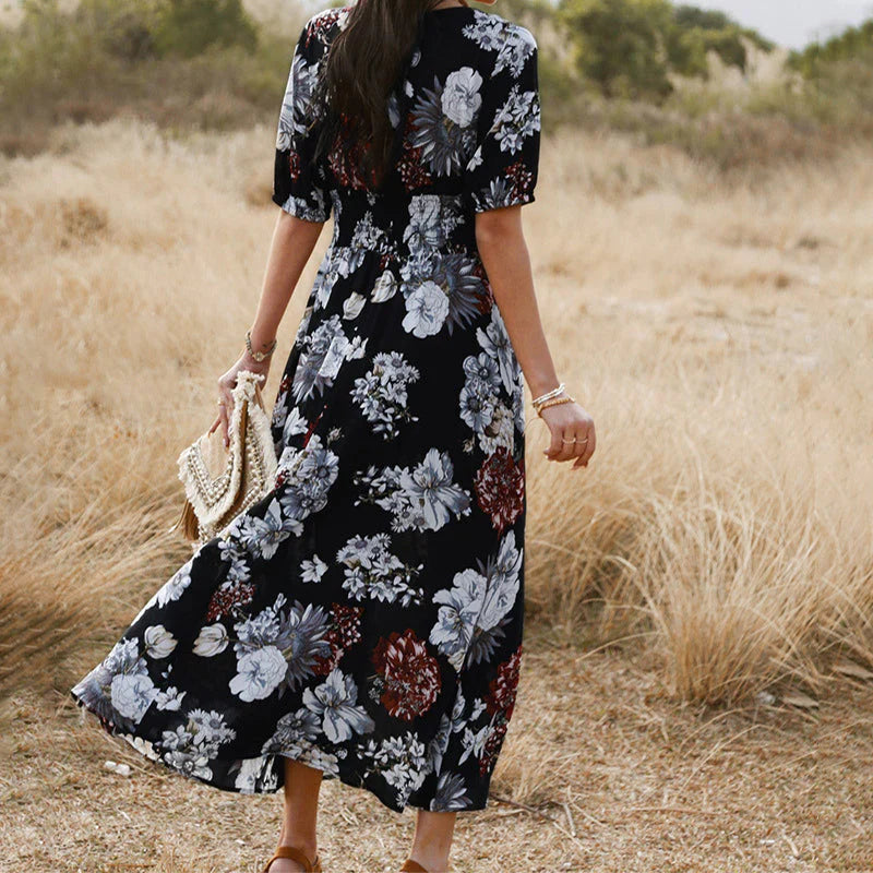 Bohemian Whisper Floral Split Maxi Dress