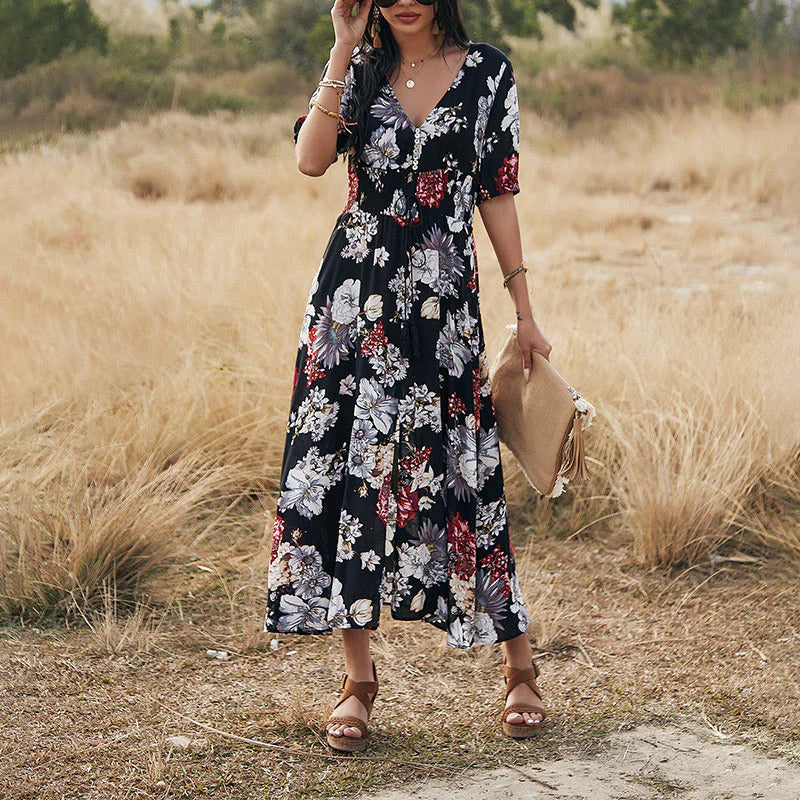Bohemian Whisper Floral Split Maxi Dress