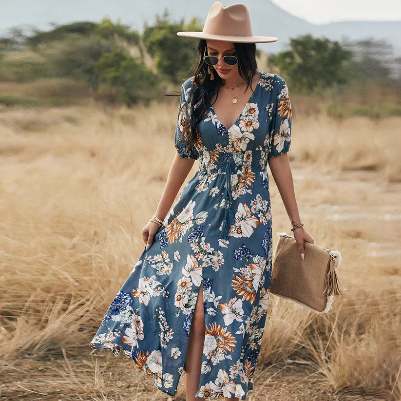 Bohemian Whisper Floral Split Maxi Dress