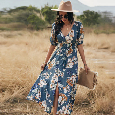 Bohemian Whisper Floral Split Maxi Dress