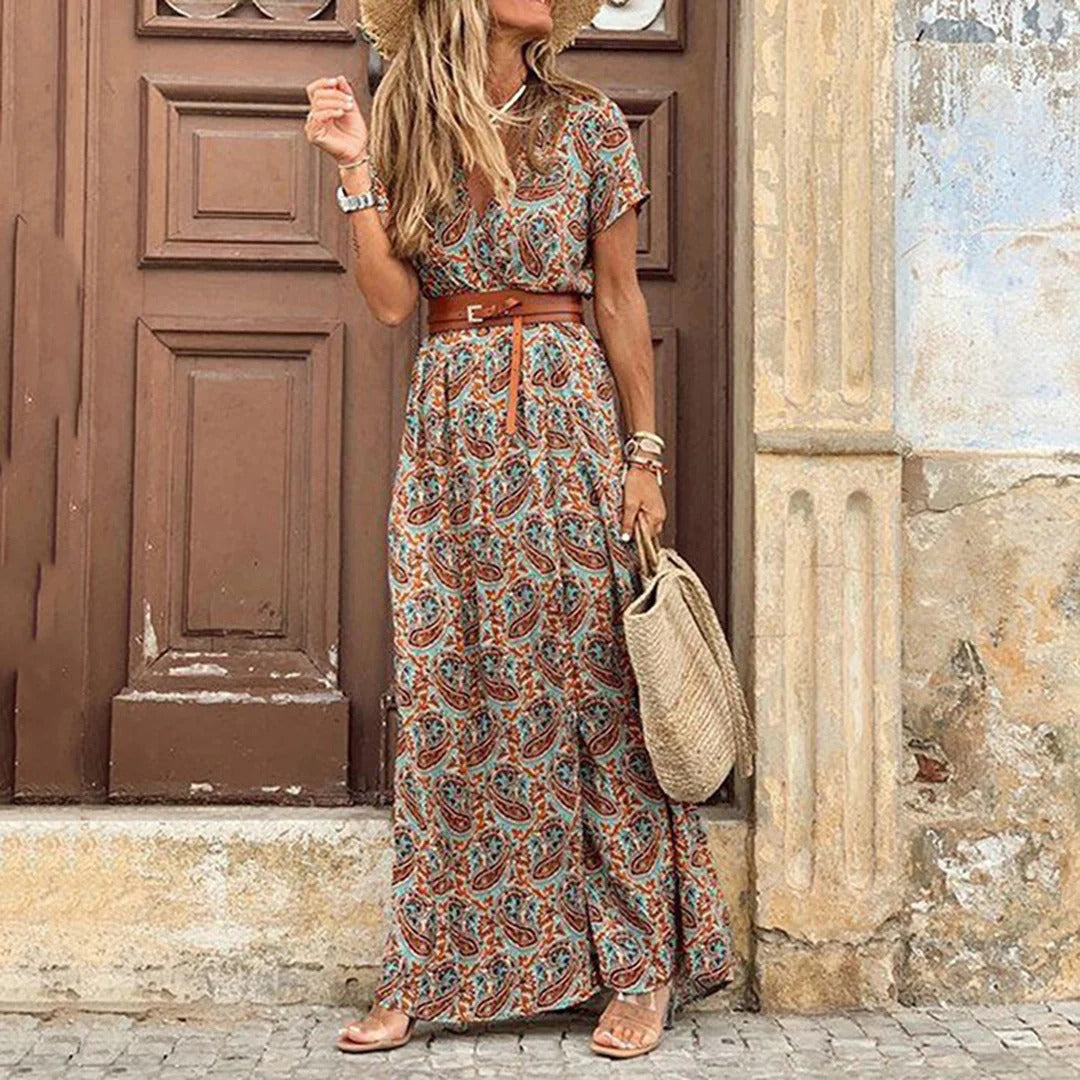 Bohemian Whispers Front-Slit Maxi Dress