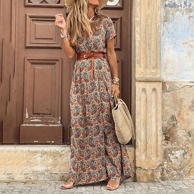 Bohemian Whispers Front-Slit Maxi Dress