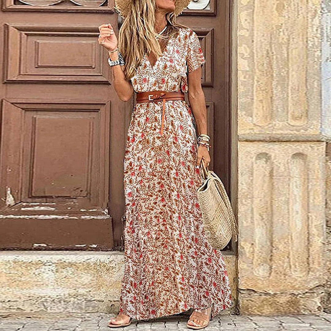 Bohemian Whispers Front-Slit Maxi Dress