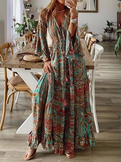Bohemian Whispers Ruffled Maxi Dress