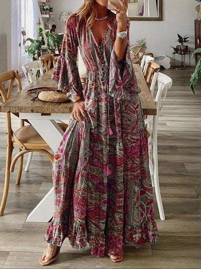 Bohemian Whispers Ruffled Maxi Dress